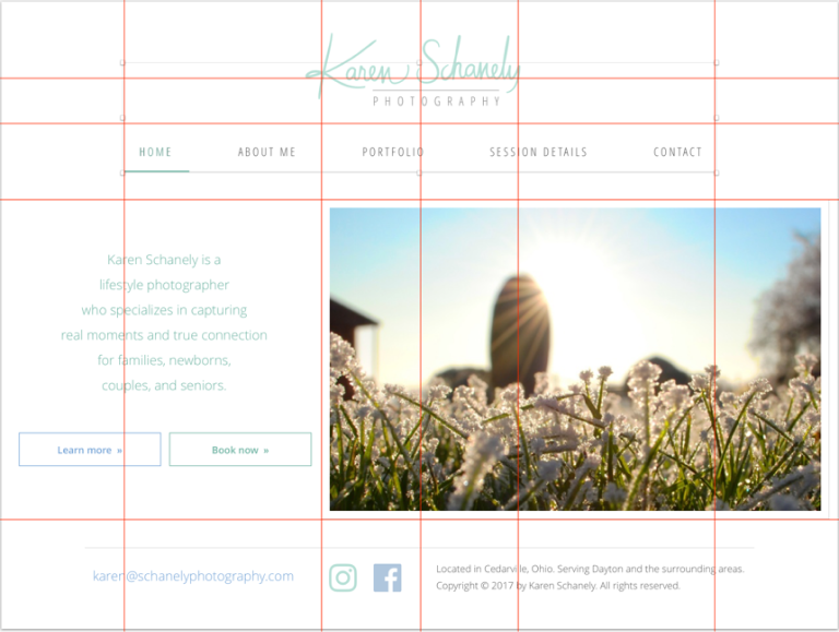 Grid lines overlaid on home page concept