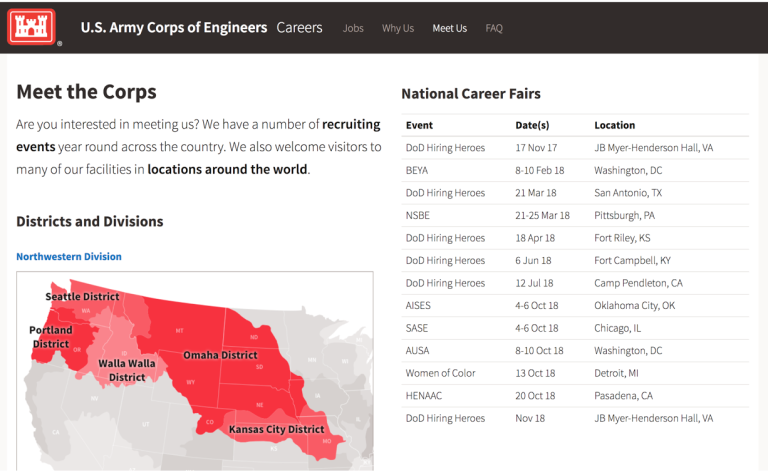 Sample "Meet the corps" regional page